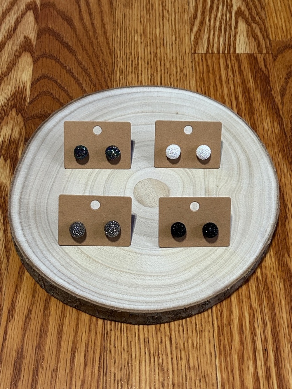 Set of Four Glitter Stud Earrings Rubber Backs